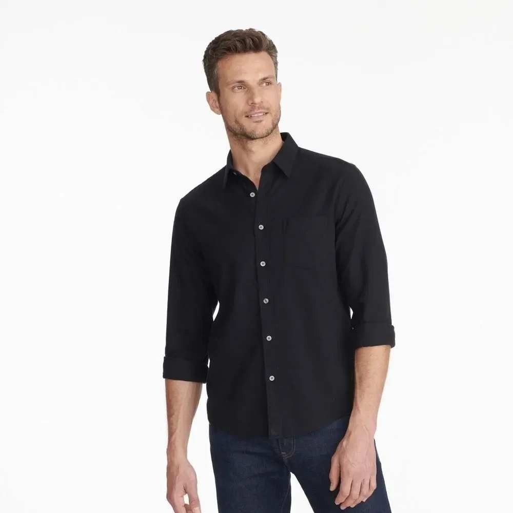 UNTUCKit Sherwood Men's Black Flannel Cotton Button Down Shirt Size L 35722
